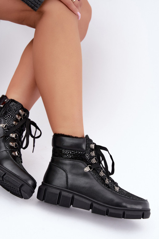 Wärmende Damenstiefeletten aus Kunstleder schwarz INanelia
