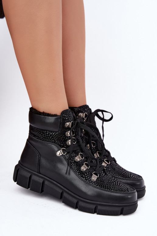 Wärmende Damenstiefeletten aus Kunstleder schwarz INanelia