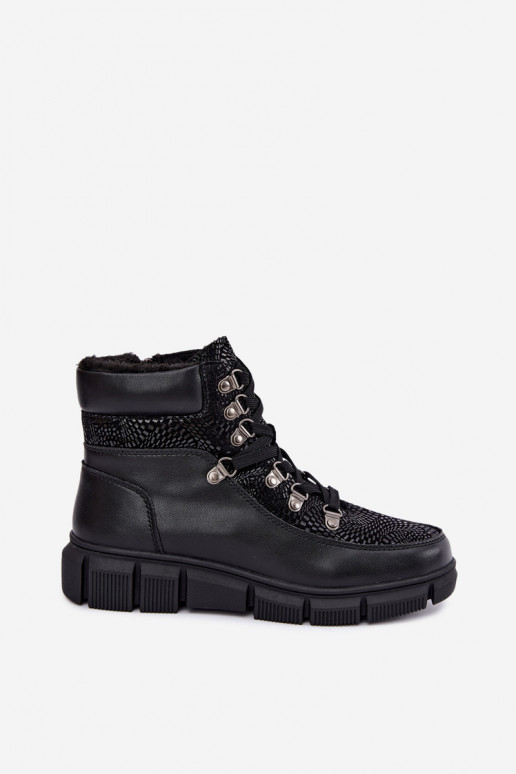 Wärmende Damenstiefeletten aus Kunstleder schwarz INanelia