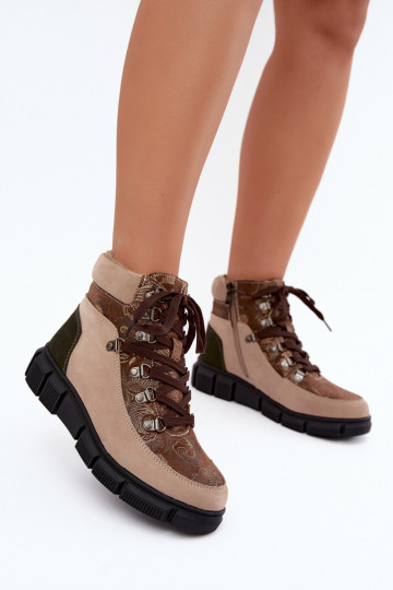 Isolierte Damenstiefeletten aus Kunstveloursleder sandfarben INanelia 2