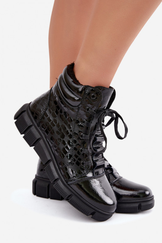 Isolierte Damenstiefeletten aus Kunstleder mit Lackeffekt schwarz Canelia