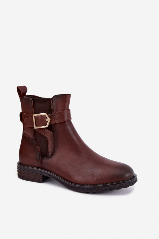 Isolierte Damenstiefeletten aus Kunstleder mit Schnallen Sergio Leone BT-43 braun