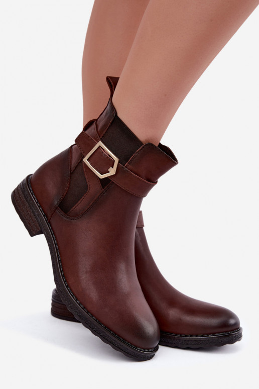 Isolierte Damenstiefeletten aus Kunstleder mit Schnallen Sergio Leone BT-43 braun