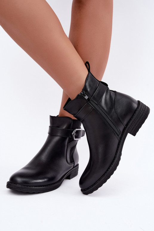 Isolierte Damenstiefeletten aus Kunstleder mit Schnallen Sergio Leone BT-43 schwarz