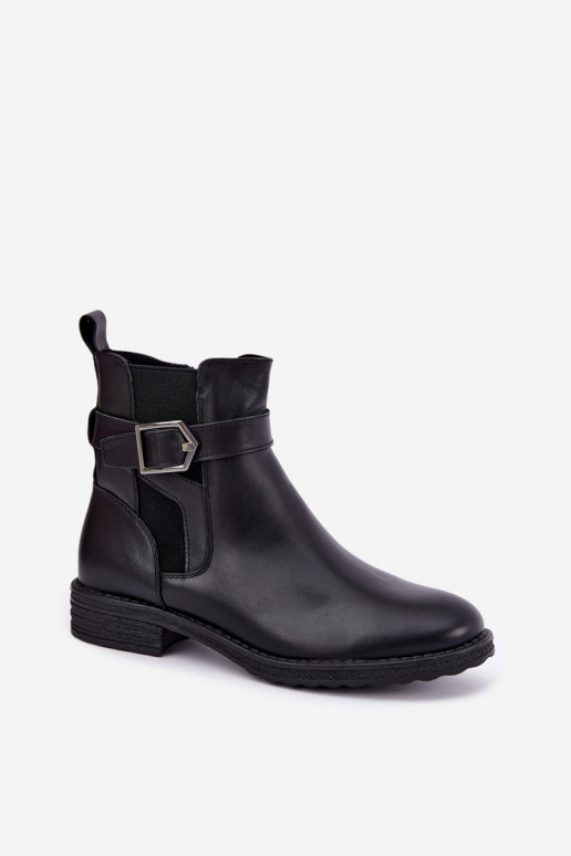 Isolierte Damenstiefeletten aus Kunstleder mit Schnallen Sergio Leone BT-43 schwarz