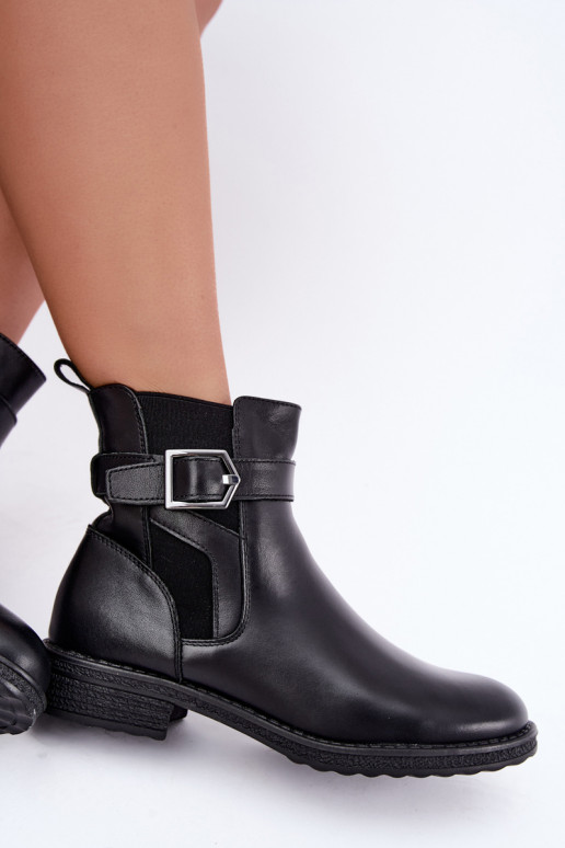 Isolierte Damenstiefeletten aus Kunstleder mit Schnallen Sergio Leone BT-43 schwarz