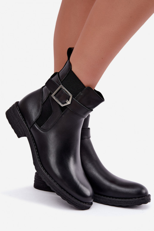 Isolierte Damenstiefeletten aus Kunstleder mit Schnallen Sergio Leone BT-43 schwarz