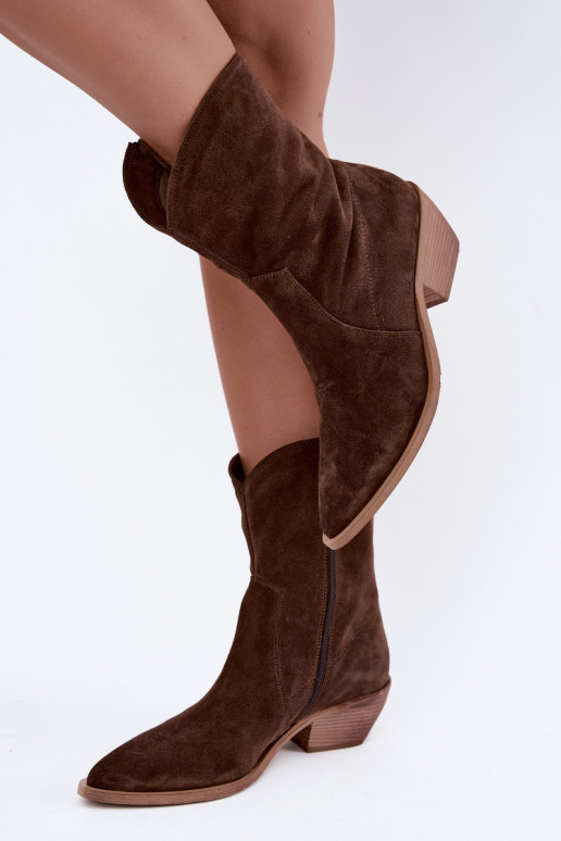 Faux-Suede Cowboy-Stil isolierte Stiefel Zazoo 4311 in Schokoladenfarbe