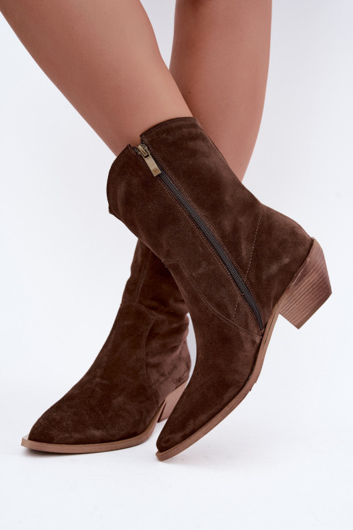 Faux-Suede Cowboy-Stil isolierte Stiefel Zazoo 4311 in Schokoladenfarbe
