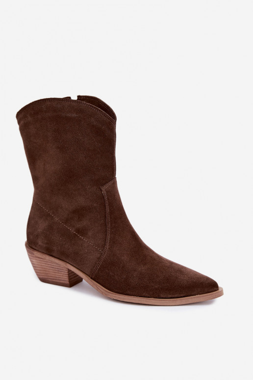 Faux-Suede Cowboy-Stil isolierte Stiefel Zazoo 4311 in Schokoladenfarbe