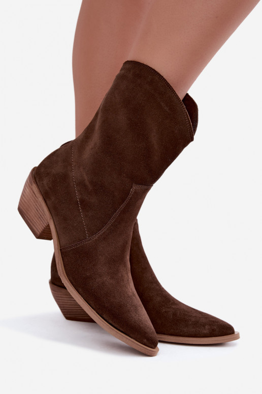 Faux-Suede Cowboy-Stil isolierte Stiefel Zazoo 4311 in Schokoladenfarbe