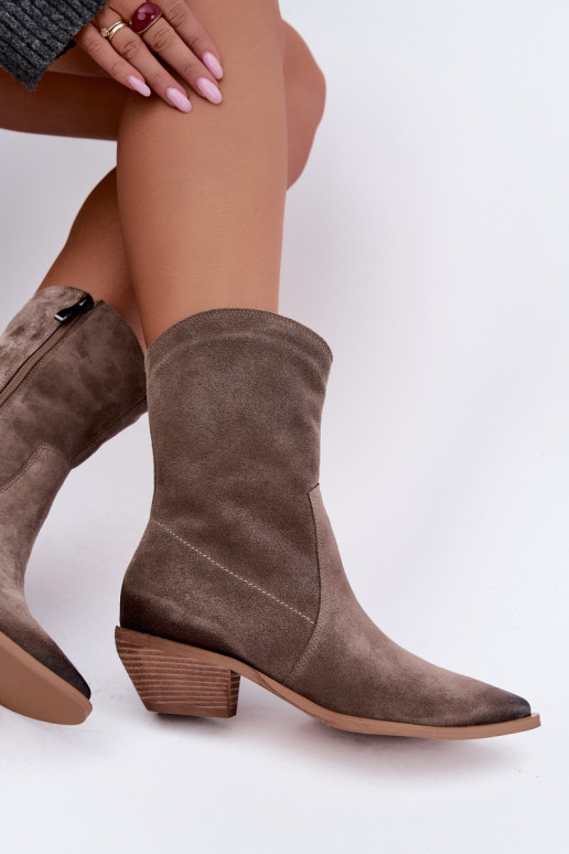 Faux-Suede Cowboy-Stil isolierte Stiefel Zazoo 4311 in Sandfarbe
