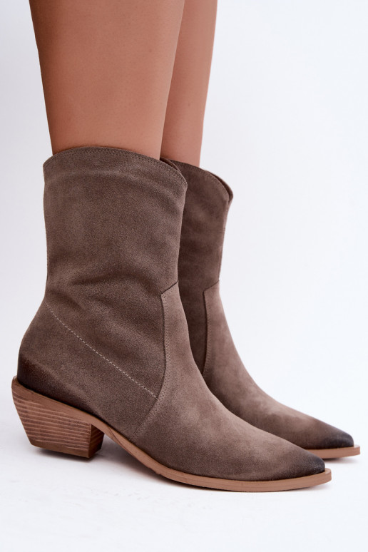 Faux-Suede Cowboy-Stil isolierte Stiefel Zazoo 4311 in Sandfarbe