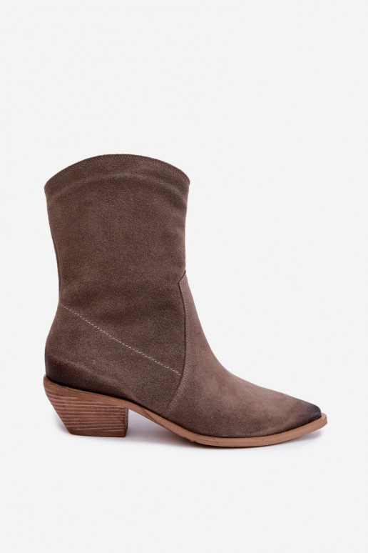 Faux-Suede Cowboy-Stil isolierte Stiefel Zazoo 4311 in Sandfarbe