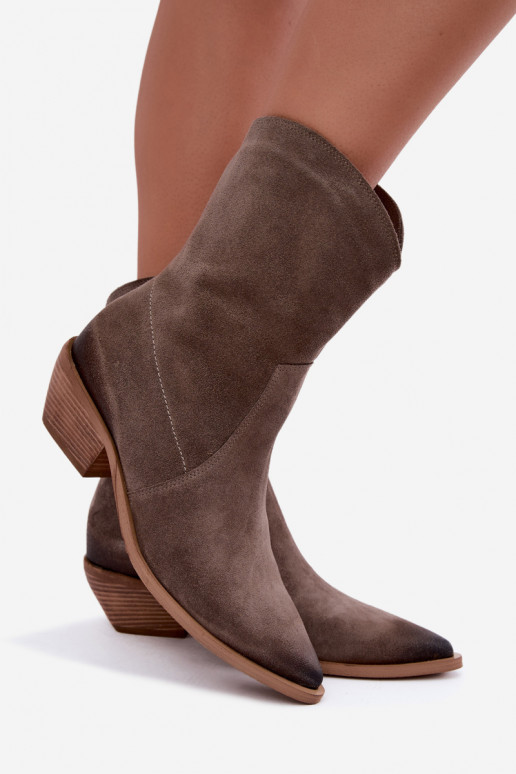 Faux-Suede Cowboy-Stil isolierte Stiefel Zazoo 4311 in Sandfarbe