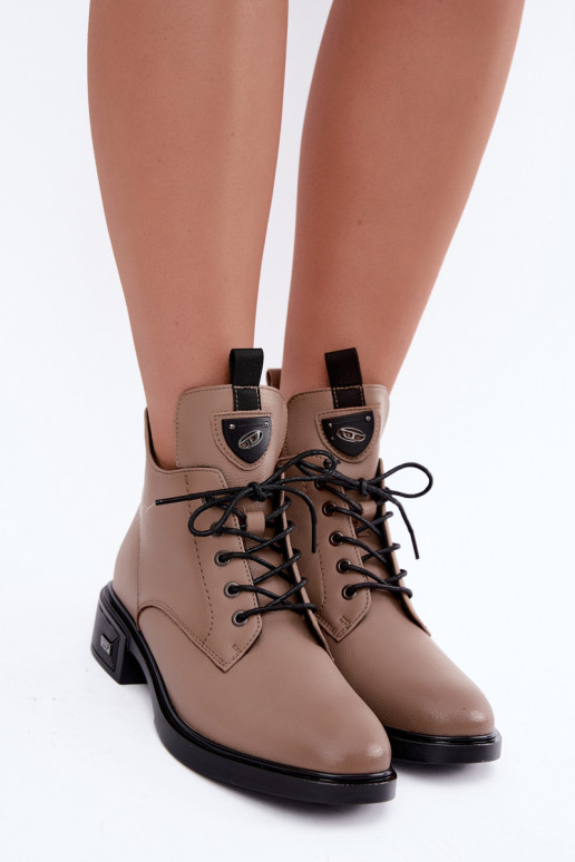 Leder Stiefeletten mit Ornamenten Vinceza 133145 in Sandfarbe