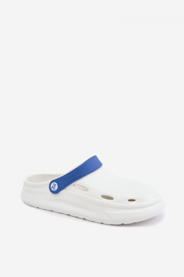 Weiße und dunkelblaue leichte Herren-Slipper mit Streifen Toren