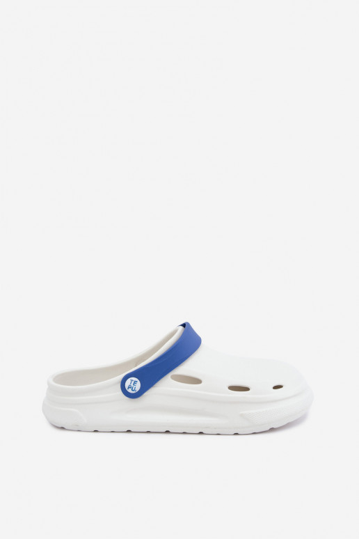 Weiße und dunkelblaue leichte Herren-Slipper mit Streifen Toren