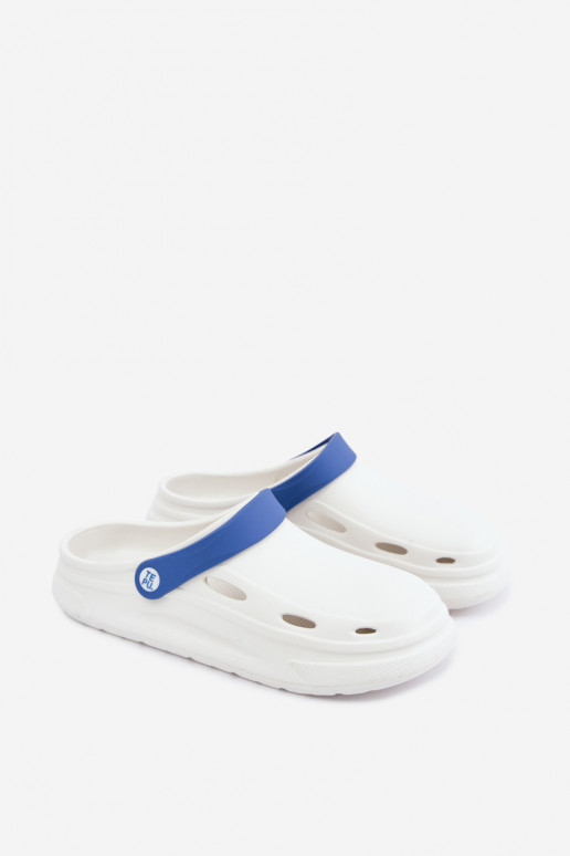 Weiße und dunkelblaue leichte Herren-Slipper mit Streifen Toren