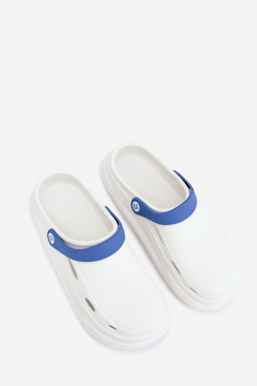 Weiße und dunkelblaue leichte Herren-Slipper mit Streifen Toren