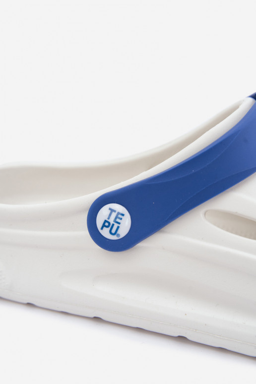 Weiße und dunkelblaue leichte Herren-Slipper mit Streifen Toren