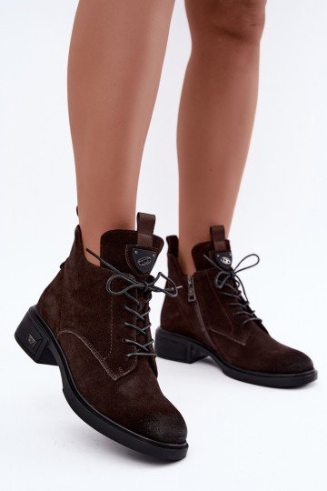 Wärmende Stiefel aus Kunstveloursleder mit Ornamenten Vinceza Czekolado 2
