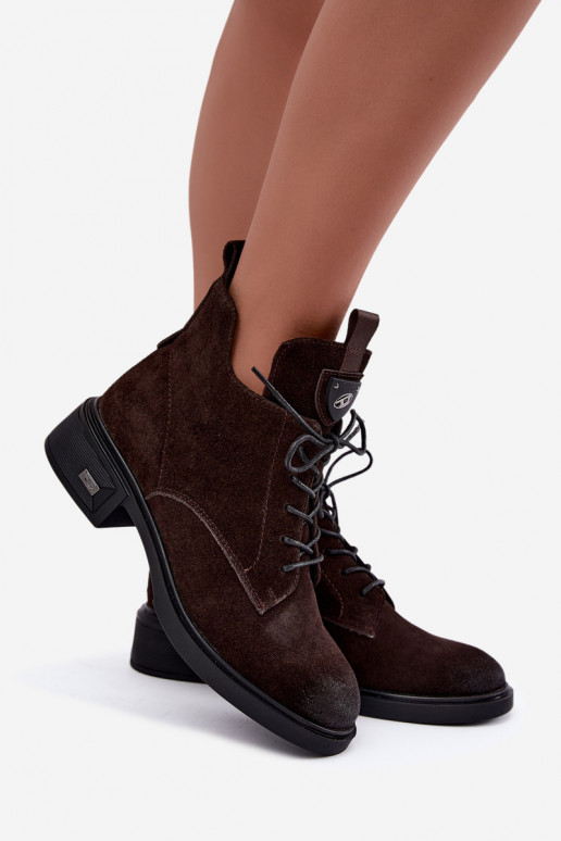 Wärmende Stiefel aus Kunstveloursleder mit Ornamenten Vinceza Czekolado