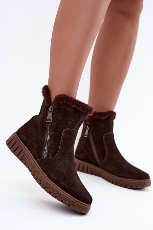 Stiefel aus Kunstveloursleder mit Fell Vinceza Czekolado