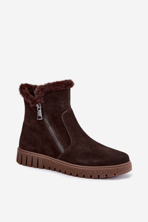 Stiefel aus Kunstveloursleder mit Fell Vinceza Czekolado