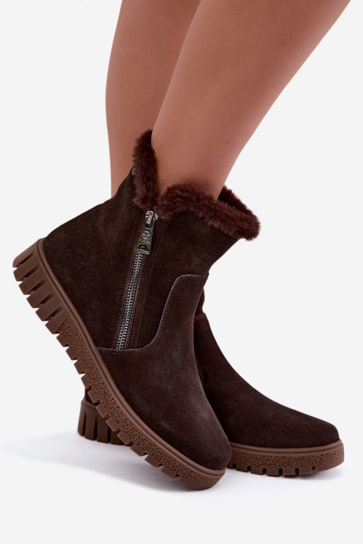 Stiefel aus Kunstveloursleder mit Fell Vinceza Czekolado