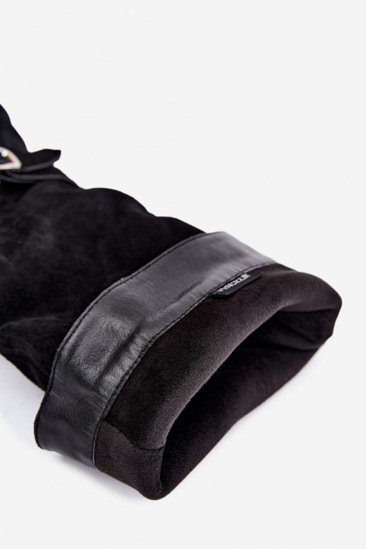 Kniehohe Stiefel aus Kunstveloursleder mit Schnallen Vinceza schwarz