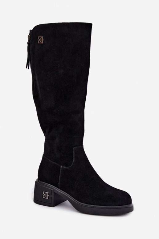 Wärmende kniehohe Stiefel aus Kunstveloursleder Vinceza schwarz
