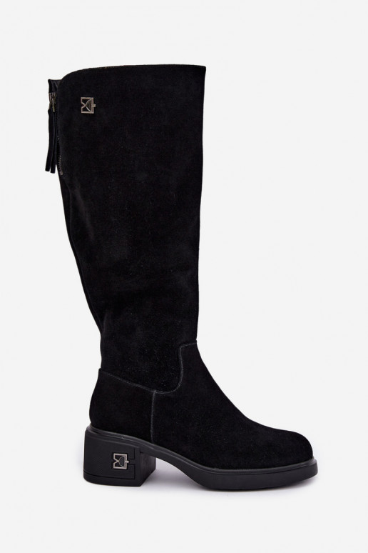 Wärmende kniehohe Stiefel aus Kunstveloursleder Vinceza schwarz