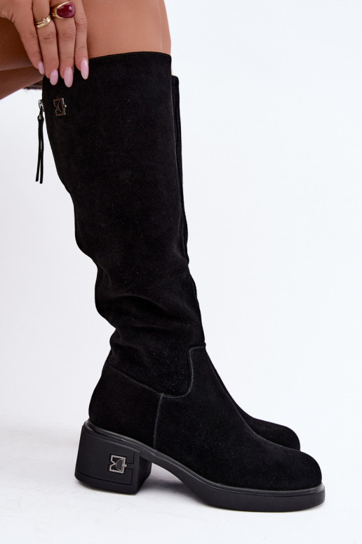 Wärmende kniehohe Stiefel aus Kunstveloursleder Vinceza schwarz