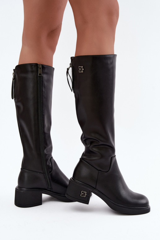 Wärmende kniehohe Stiefel aus Leder Vinceza schwarz