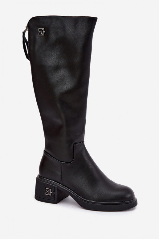 Wärmende kniehohe Stiefel aus Leder Vinceza schwarz