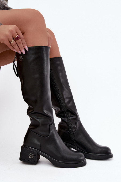 Wärmende kniehohe Stiefel aus Leder Vinceza schwarz
