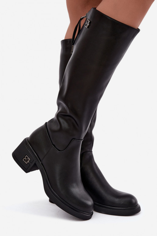 Wärmende kniehohe Stiefel aus Leder Vinceza schwarz
