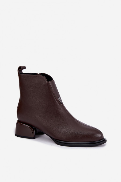 Wärmende Damen-Stiefeletten aus Leder mit flachen Absätzen Vinceza Czekolado