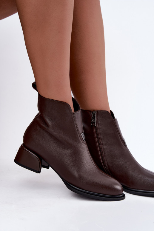 Wärmende Damen-Stiefeletten aus Leder mit flachen Absätzen Vinceza Czekolado