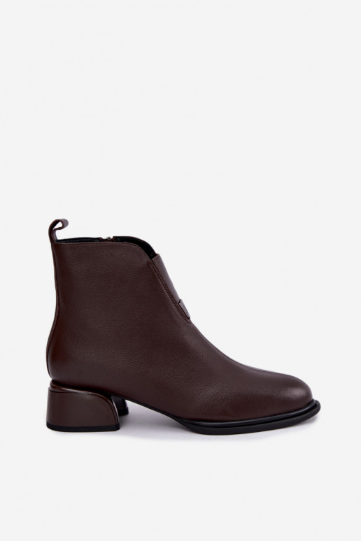 Wärmende Damen-Stiefeletten aus Leder mit flachen Absätzen Vinceza Czekolado