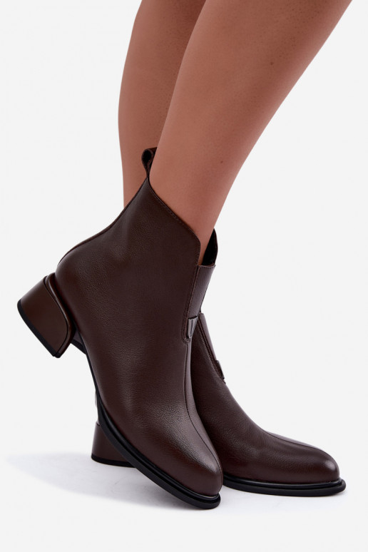 Wärmende Damen-Stiefeletten aus Leder mit flachen Absätzen Vinceza Czekolado