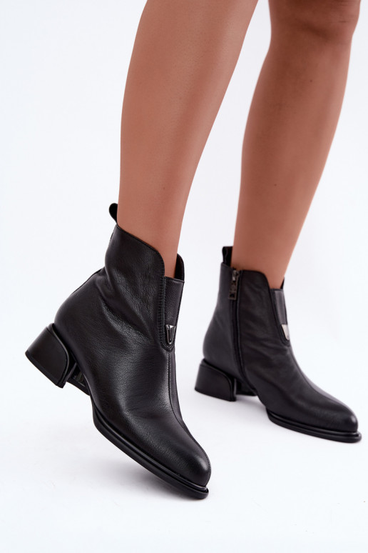 Wärmende Damen-Stiefeletten aus Leder mit flachen Absätzen Vinceza schwarz