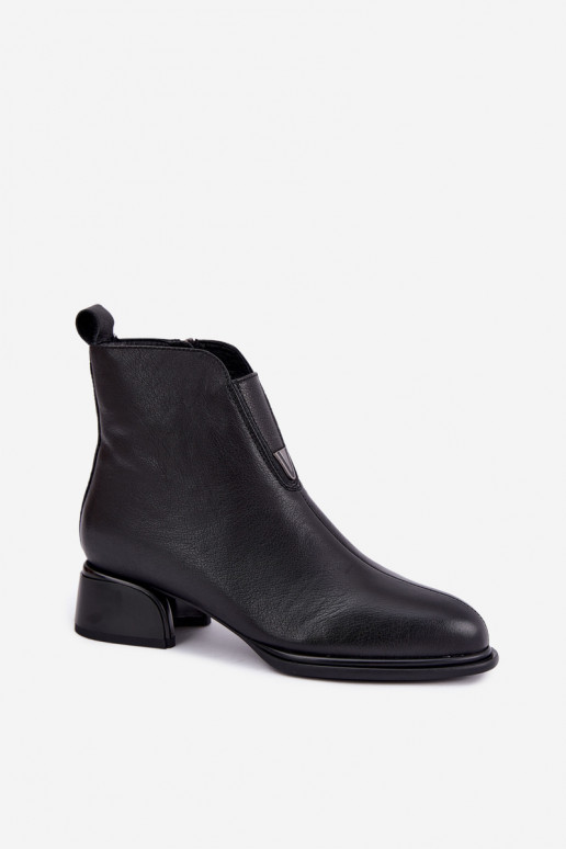 Wärmende Damen-Stiefeletten aus Leder mit flachen Absätzen Vinceza schwarz
