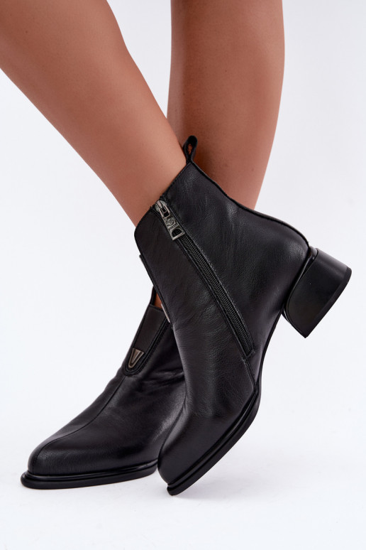 Wärmende Damen-Stiefeletten aus Leder mit flachen Absätzen Vinceza schwarz