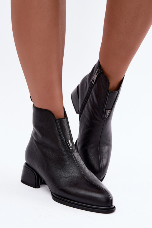 Wärmende Damen-Stiefeletten aus Leder mit flachen Absätzen Vinceza schwarz