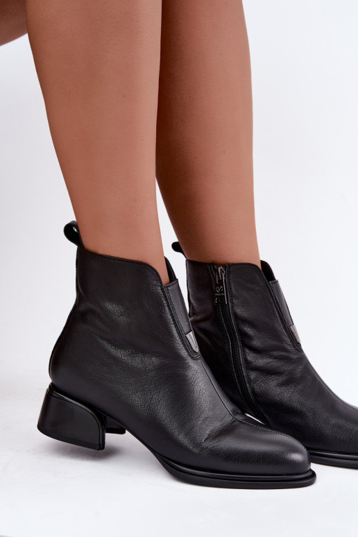 Wärmende Damen-Stiefeletten aus Leder mit flachen Absätzen Vinceza schwarz