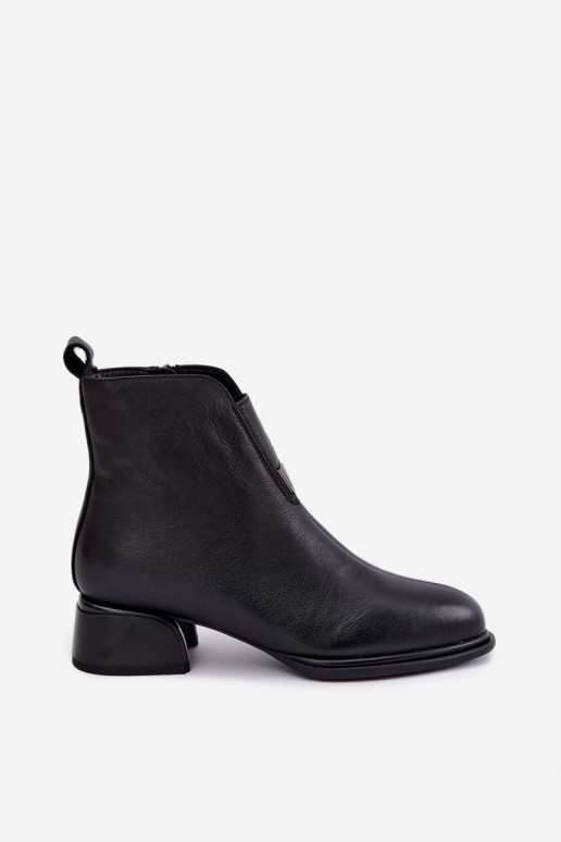 Wärmende Damen-Stiefeletten aus Leder mit flachen Absätzen Vinceza schwarz