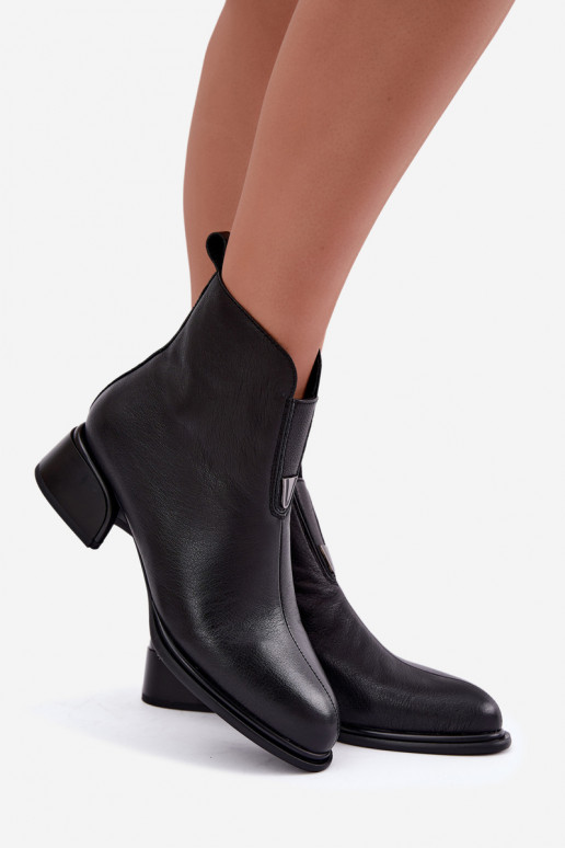 Wärmende Damen-Stiefeletten aus Leder mit flachen Absätzen Vinceza schwarz