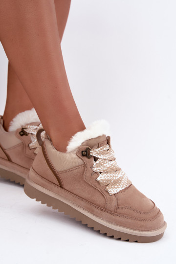 Haut aus INildleder Schneestiefel mit Pelzmantel mit Schnürsenkeln Vinceza 97974 Beige
